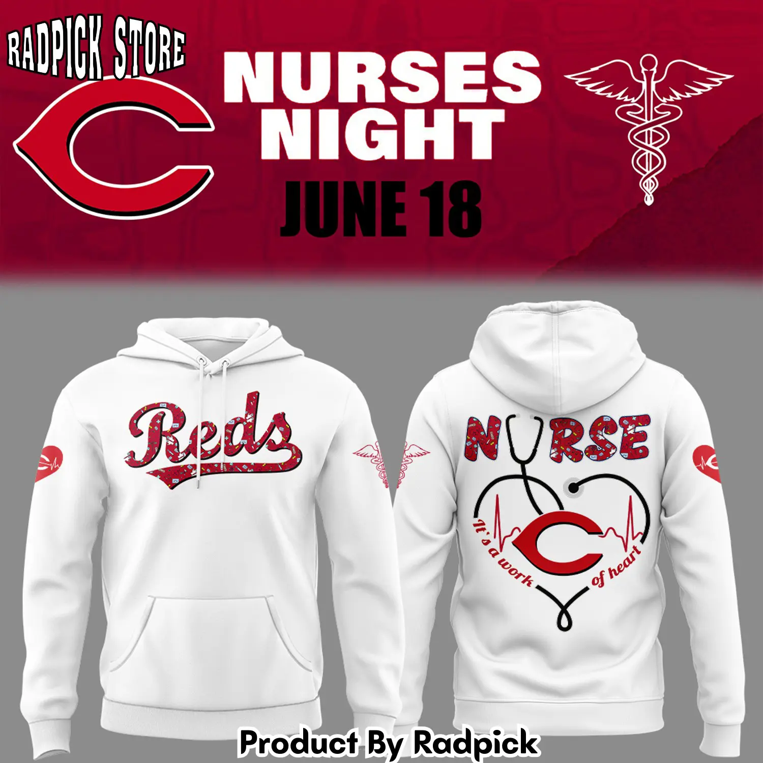 Cincinnati reds nurses appreciation white hoodie joggers hoodie and long pants set rp291849